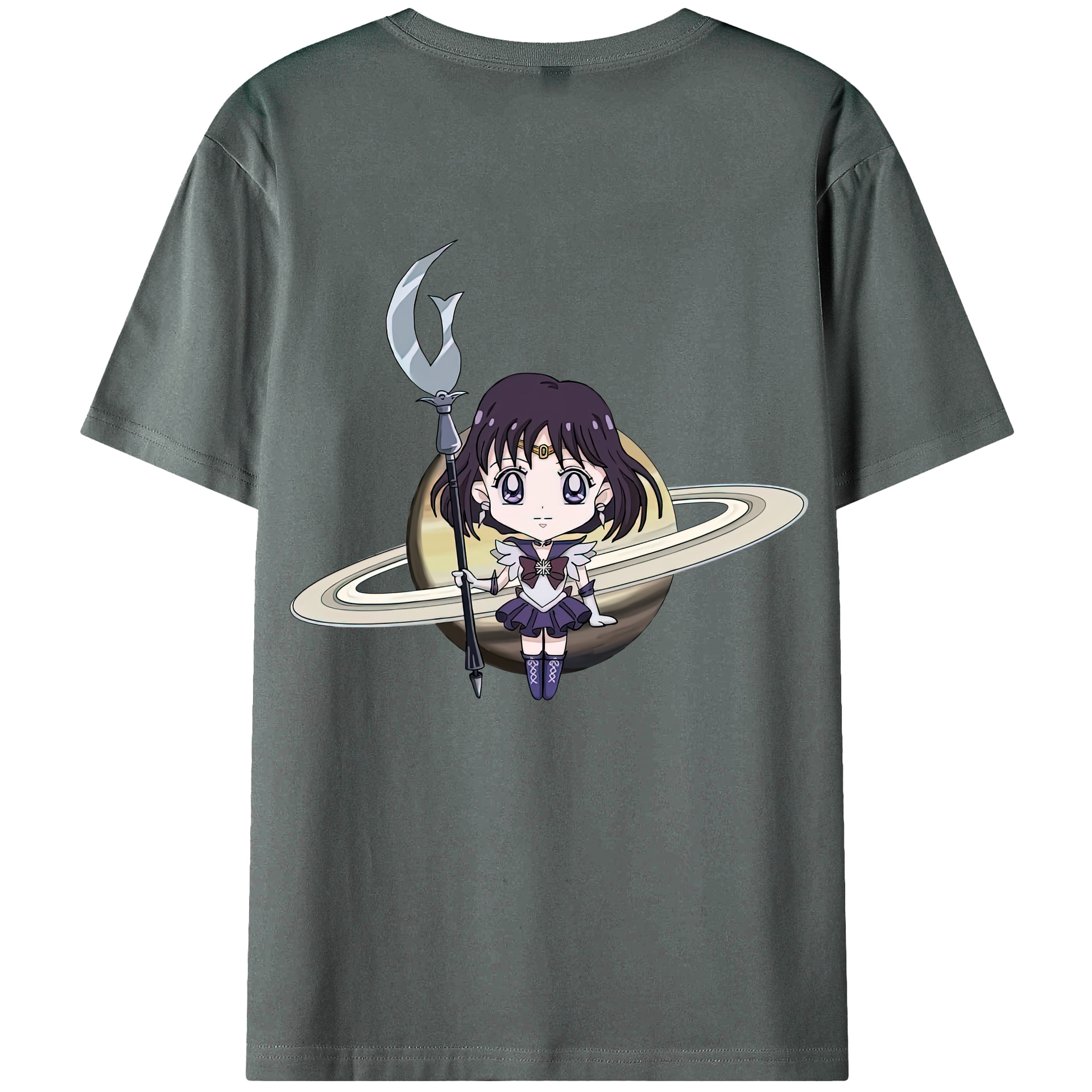 （画像用） 美少女戦士セーラームーン 土萠ほたる Sailor Moon Tomoe Hotaru （セーラーサターン；Sailor Saturn） 綿100％ メンズ半袖Tシャツ（バックプリント） 通気性